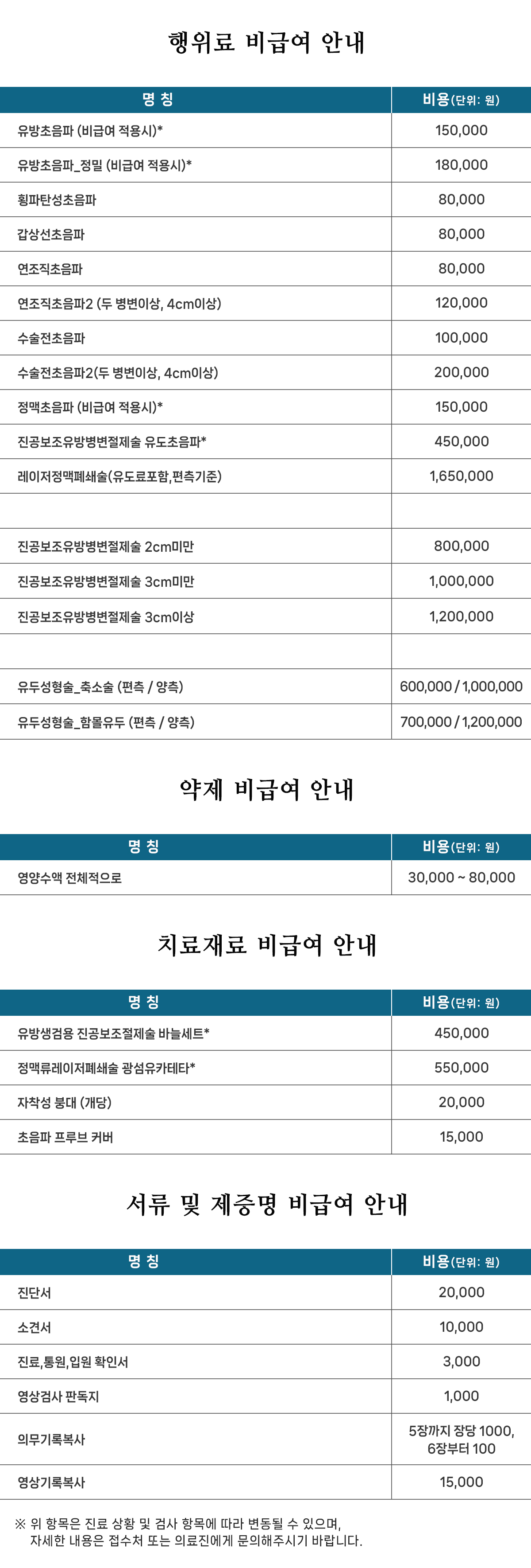비급여수가안내